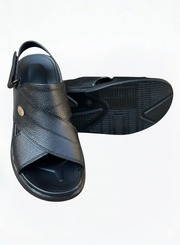 CROSS STRAP BLACK LEATHER SANDALS