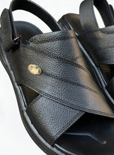 CROSS STRAP BLACK LEATHER SANDALS