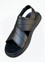 CROSS STRAP BLACK LEATHER SANDALS