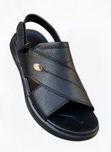 CROSS STRAP BLACK LEATHER SANDALS
