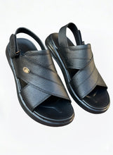 CROSS STRAP BLACK LEATHER SANDALS