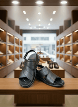CROSS STRAP BLACK LEATHER SANDALS