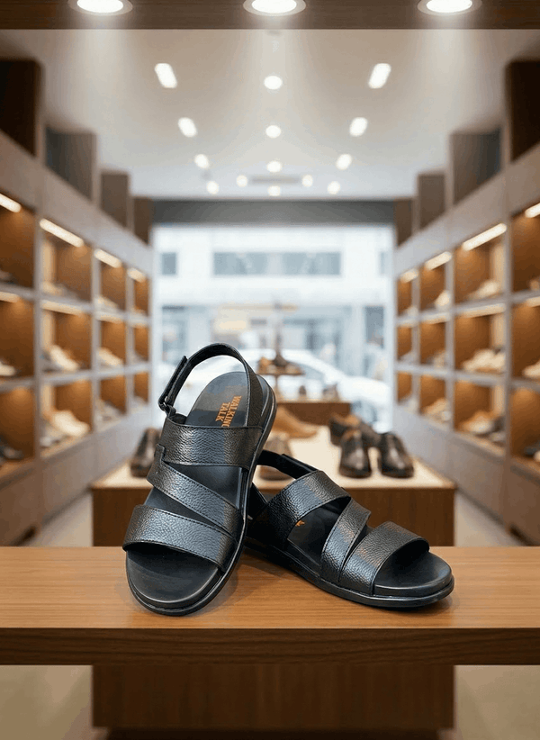 CLASSIC BLACK LEATHER COMFORT SANDALS