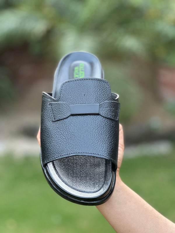 EID SALE 50% OFF - LEATHER SLIPPERS - BLACK