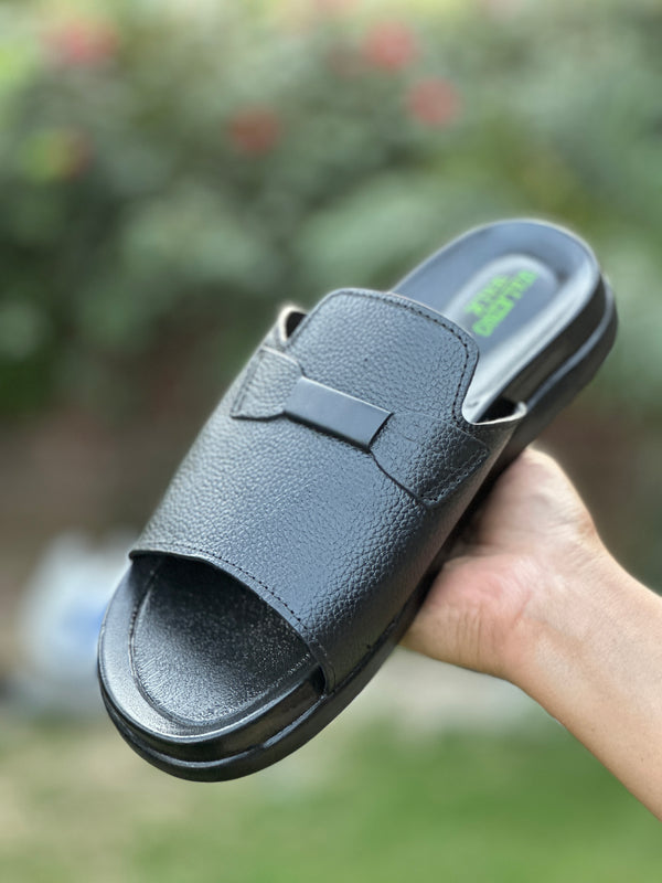 EID SALE 50% OFF - LEATHER SLIPPERS - BLACK