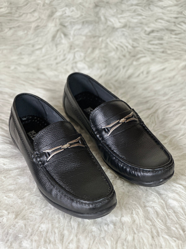 HAND MADE LEATHER CRAFTED LOAFERS | BLACK - BUCKLE